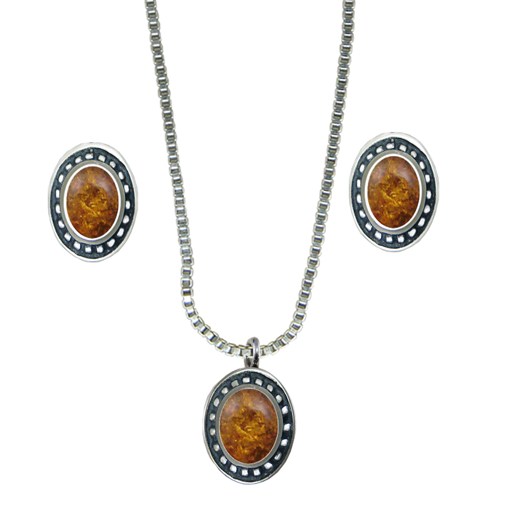 Sterling Silver Petite Necklace Earrings Set Amber